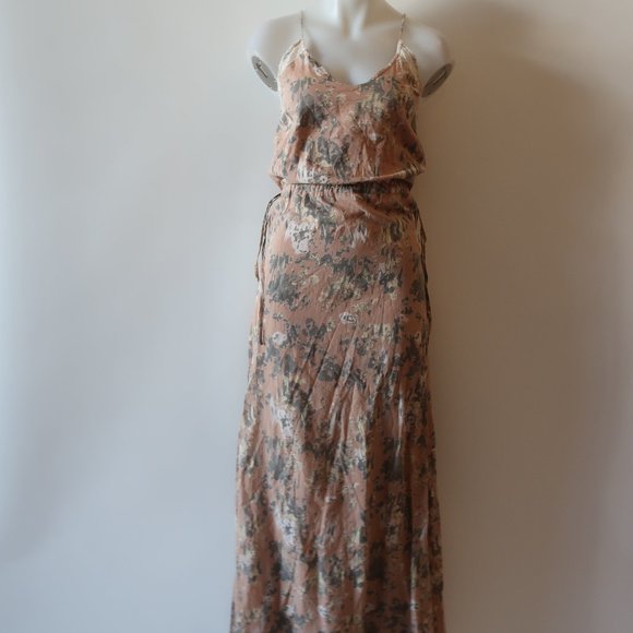 WINTER KATE LT BROWN/GRAY/WHITE PRINT MAXI DRESS SZ XS - Picture 2 of 9